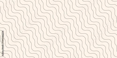 Abstract minimal seamless pattern with diagonal wavy lines, thin curvy stripes, liquid fluid shaped, waves. Black and white linear background. Simple outline monochrome texture. Minimalist geo design