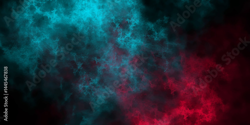 Abstract colorful fractal energy flow aquamarine and pink glowing space stars. Vintage paper textured aquarelle background. Dramatic and energetic energy flow design. Blue background with space