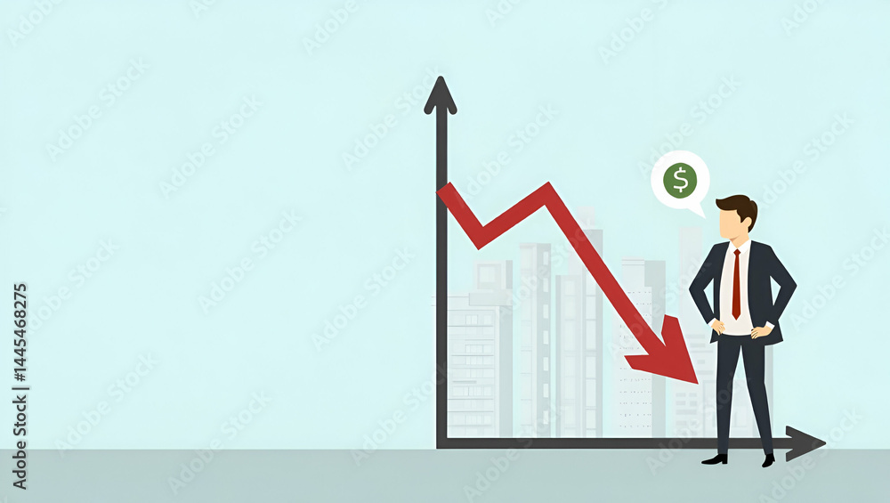 Visual Representation of Business Decline: Chart Illustrating Downward Financial Trend, Revenue Loss, and Corporate Contraction During Economic Downturn - Stock Photo Concept with Empty Space on Left Visual Representation of Business Decline: Chart Illustrating Downward Financial Trend, Revenue Loss, and Corporate Contraction During Economic Downturn - Stock Photo Concept with Empty Space on Left