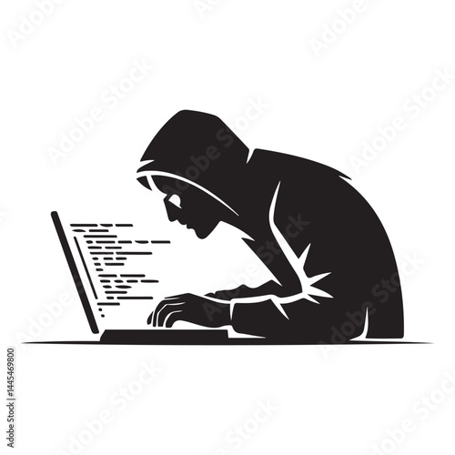 Hacker laptop icon. Simple illustration of hacker laptop vector icon for web design Vector Black silhouettes. with white background