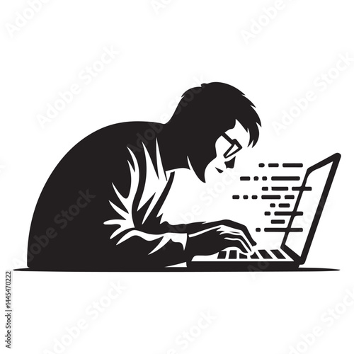 Hacker laptop icon. Simple illustration of hacker laptop vector icon for web design Vector Black silhouettes. with white background