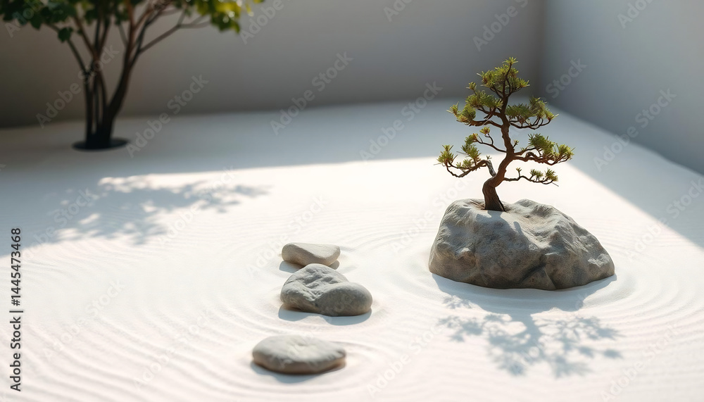 Tranquil Zen Garden with Raked Sand