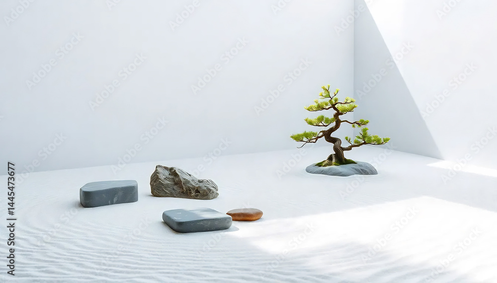 Tranquil Zen Garden with Raked Sand
