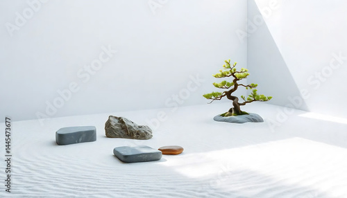 Obraz na płótnie Tranquil Zen Garden with Raked Sand w salonie