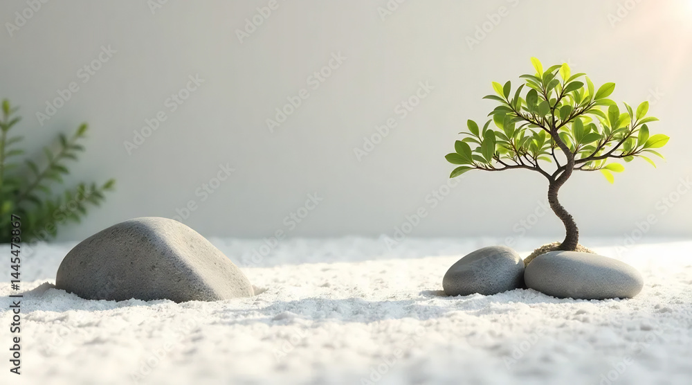 Tranquil Zen Garden with Raked Sand