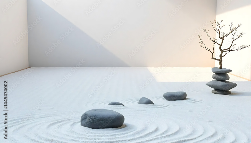 Tranquil Zen Garden with Raked Sand