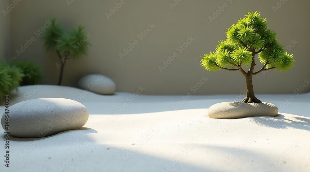 Tranquil Zen Garden with Raked Sand