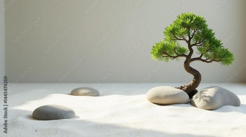 Tranquil Zen Garden with Raked Sand