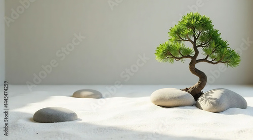 Obraz na płótnie Tranquil Zen Garden with Raked Sand w salonie