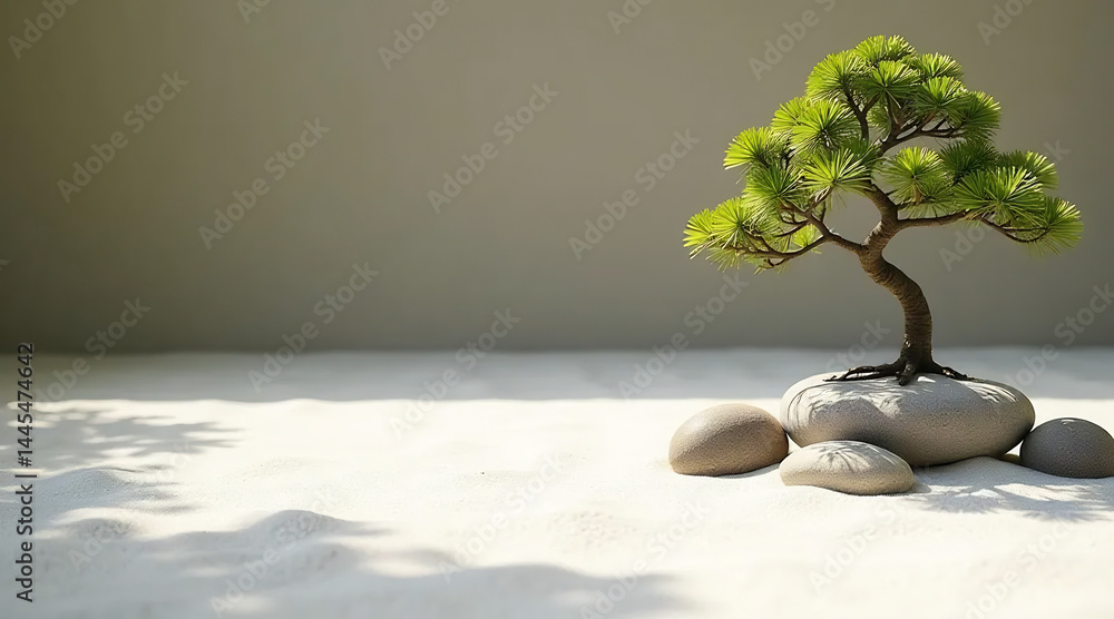 Tranquil Zen Garden with Raked Sand