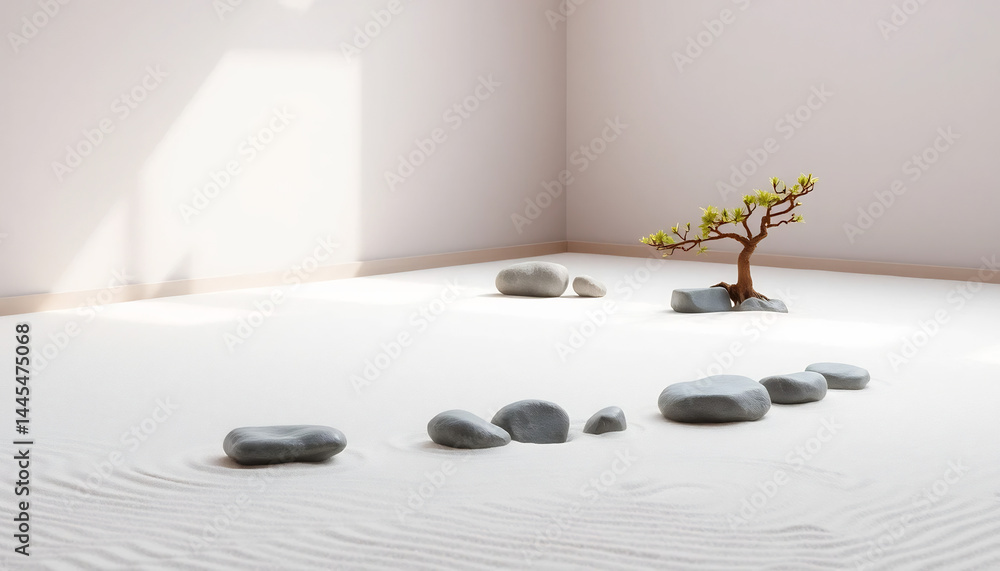 Tranquil Zen Garden with Raked Sand