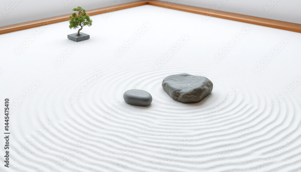 Tranquil Zen Garden with Raked Sand