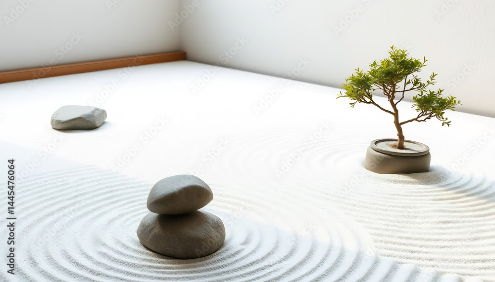 Tranquil Zen Garden with Raked Sand