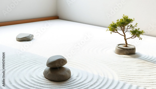 Obraz na płótnie Tranquil Zen Garden with Raked Sand w salonie
