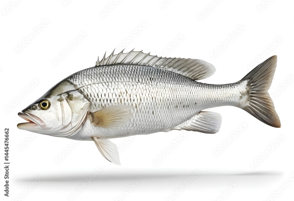 Fototapeta premium Fresh Silver Perch Fish Isolated on White Background