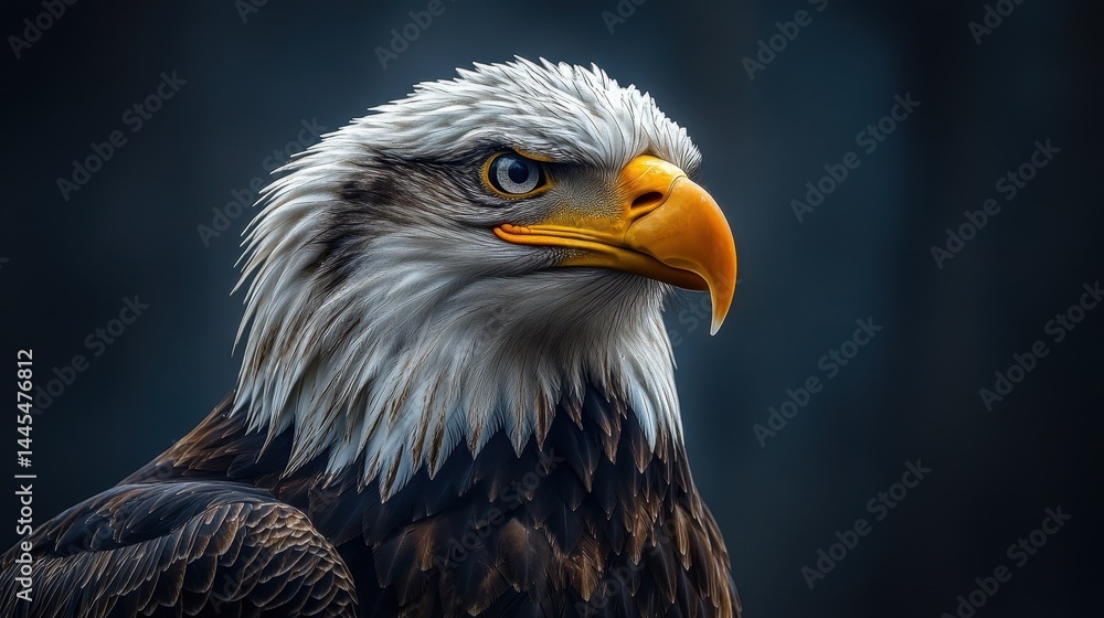 Majestic bald eagle portrait with intense stare and striking feathers Majestic bald eagle portrait with intense stare and striking feathers