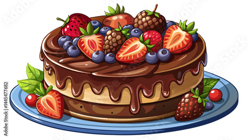 Classic chocolate cake garnished with fresh seasonal berries.
The fruits bring life and natural color to the dish.
Textured layers and glossy glaze create a real feel.
Isolated beautifully for food ve