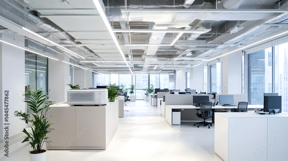 Fototapeta premium Minimalist office ceiling showcasing air