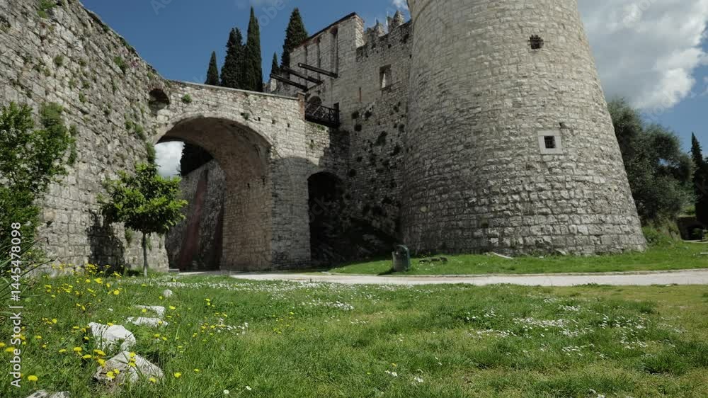 Brescia, Lombardy, Italy - April 24, 2025 - Views of the medieval castle Brescia, Lombardy, Italy - April 24, 2025 - Views of the medieval castle