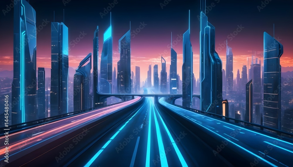 Fototapeta premium Futuristic Cityscape at Sunset