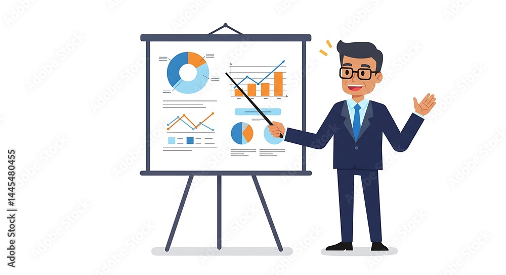 Fototapeta premium Businessman Giving a Presentation with Charts and Graphs