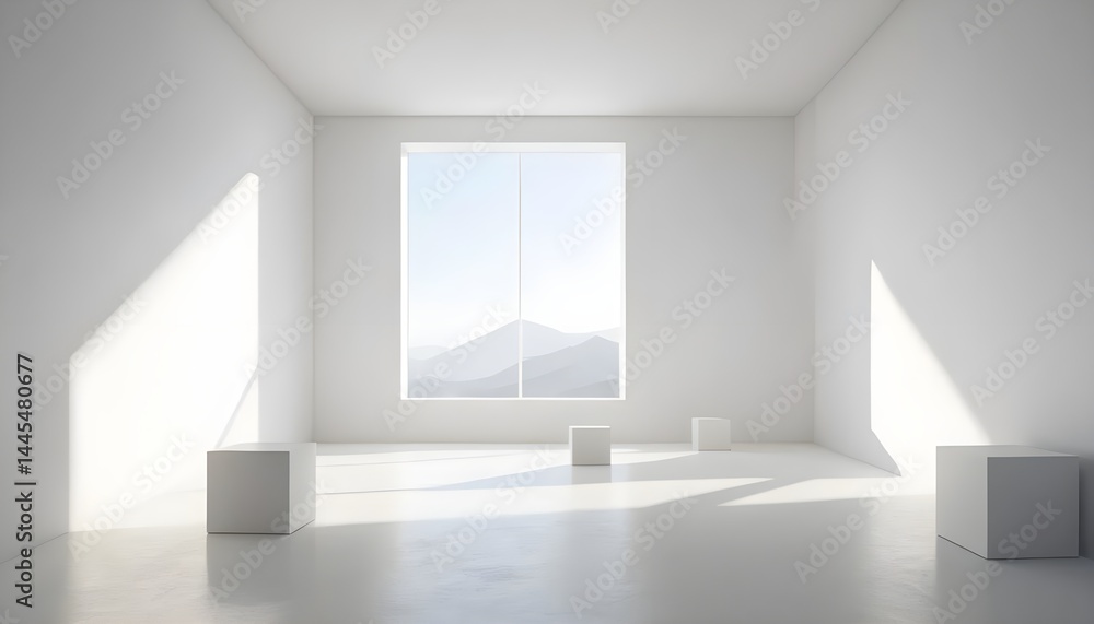 Fototapeta premium Minimalist White Room with Mountain View