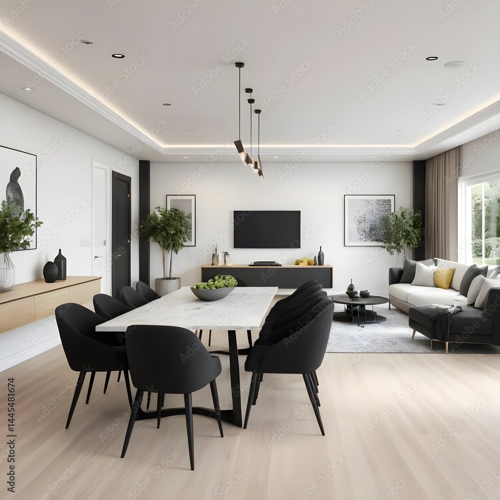 Fototapeta premium Modern Open Plan Living Room and Dining Area