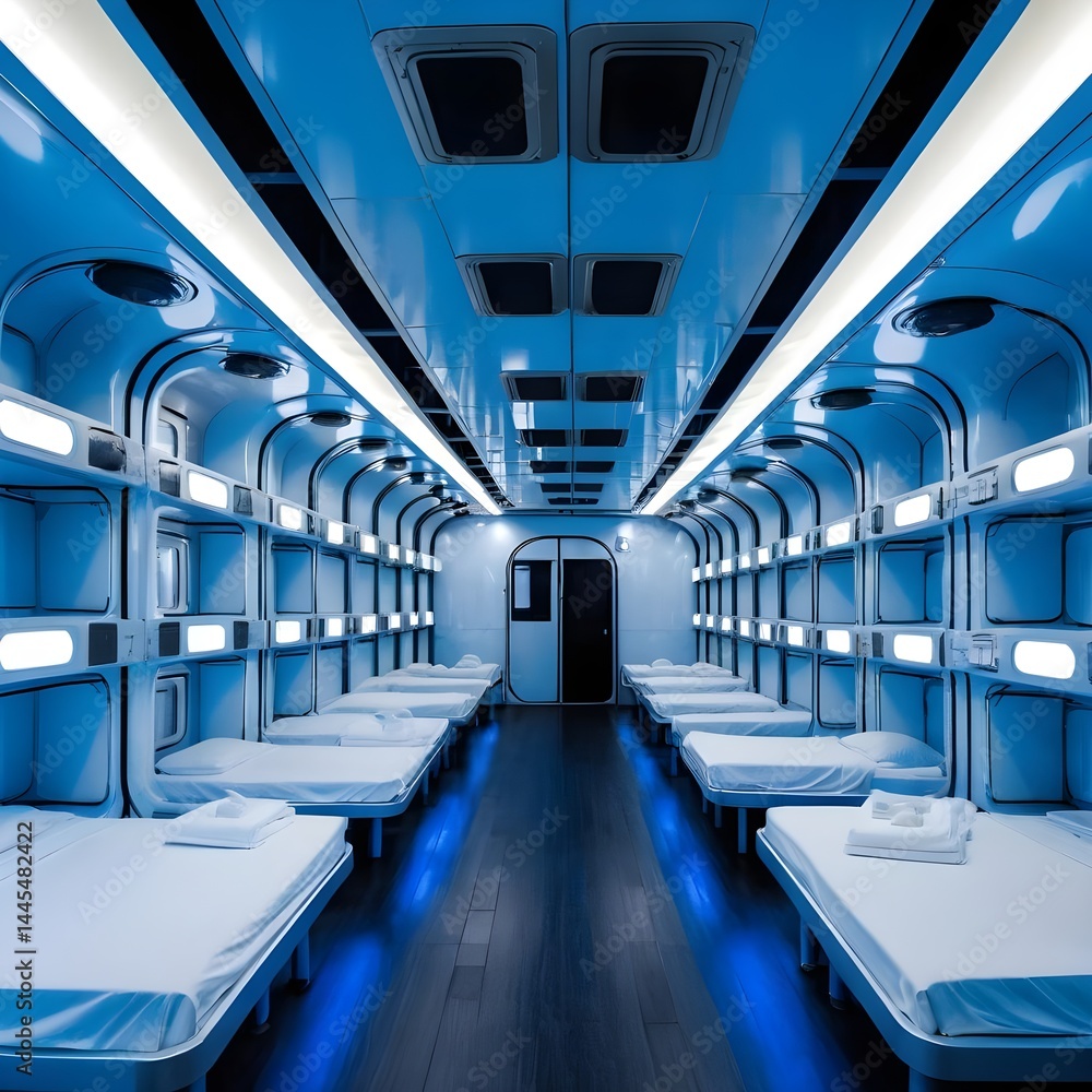 Obraz premium Futuristic Pod Hotel Interior