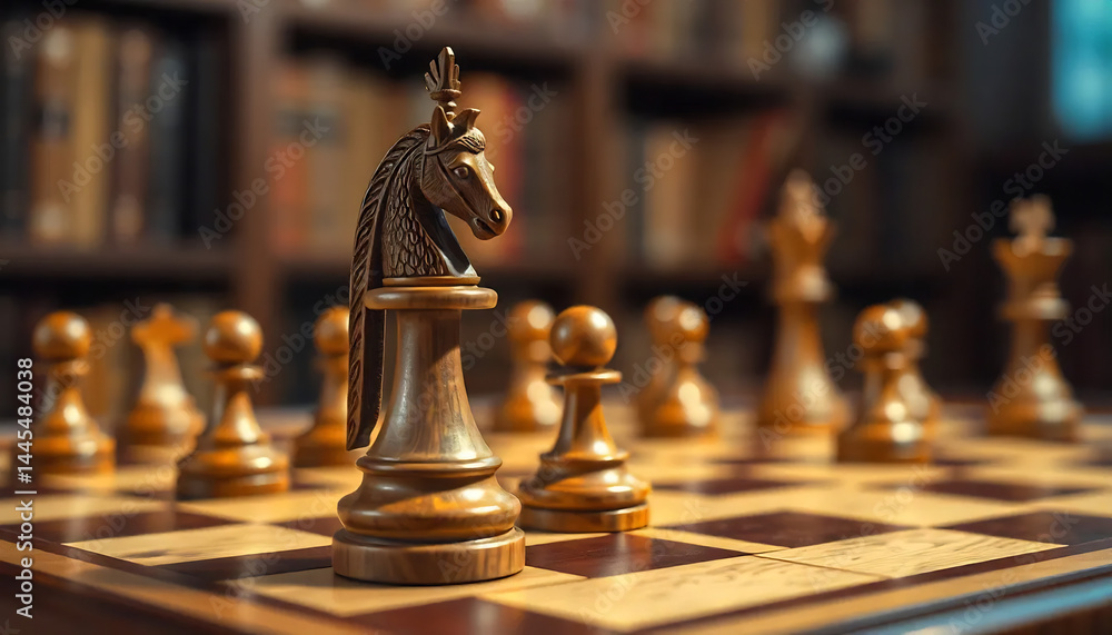 Close-Up of a Chessboard with Wooden Pieces