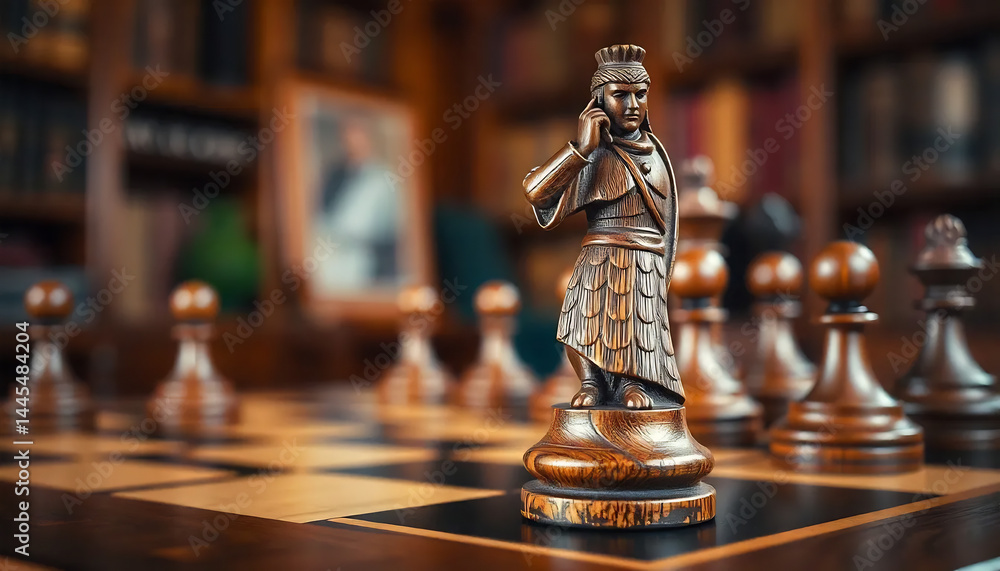 Close-Up of a Chessboard with Wooden Pieces