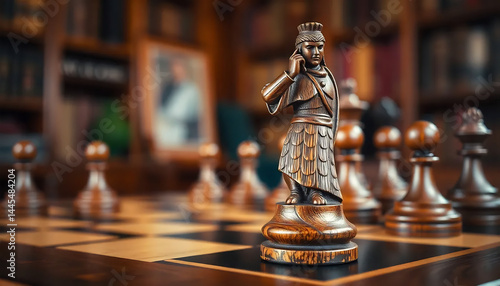 Obraz na płótnie Close-Up of a Chessboard with Wooden Pieces w salonie