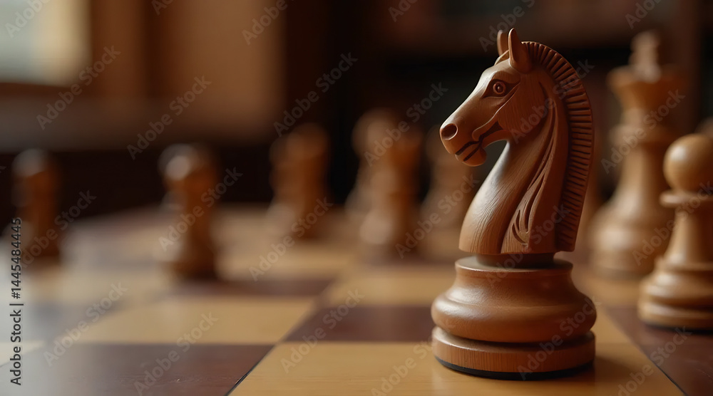 Close-Up of a Chessboard with Wooden Pieces