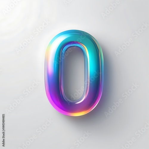 3D Holographic Number Zero on White Background