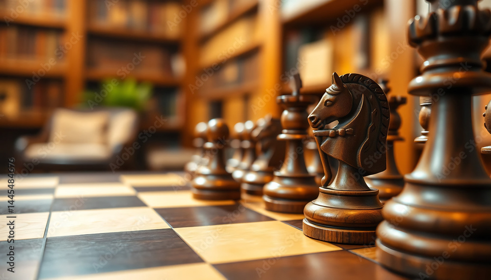 Close-Up of a Chessboard with Wooden Pieces