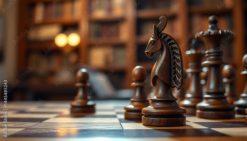 Close-Up of a Chessboard with Wooden Pieces