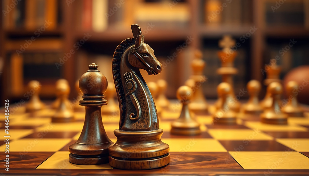 Close-Up of a Chessboard with Wooden Pieces