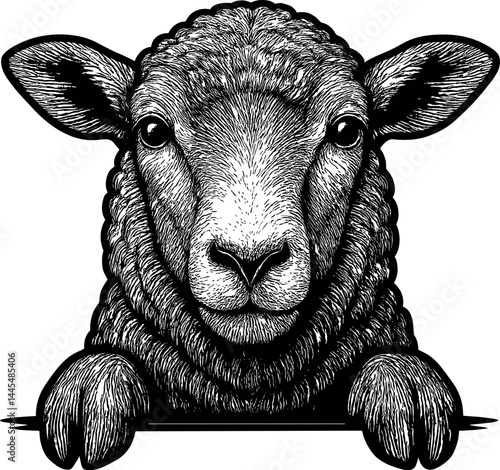Tranquil Sheep Portrait Peeking Vector Black Silhouette Cricut Print Design Isolated On A Plain White Background