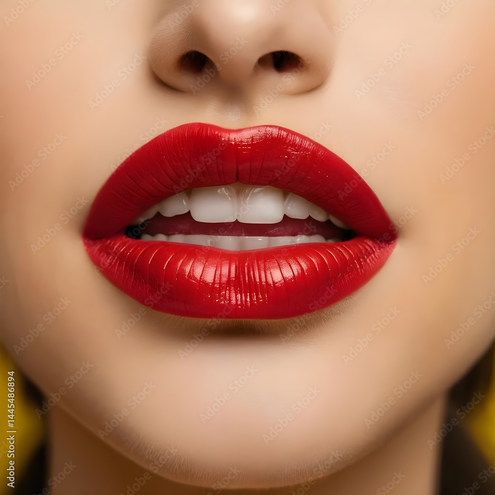 Close-up of Woman's Lips with Red Lipstick Close-up of Woman's Lips with Red Lipstick