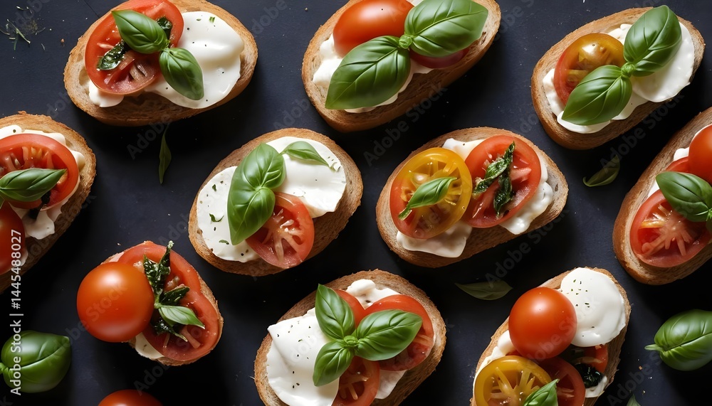 Delicious Bruschetta with Fresh Tomatoes, Mozzarella, and Basil Delicious Bruschetta with Fresh Tomatoes, Mozzarella, and Basil