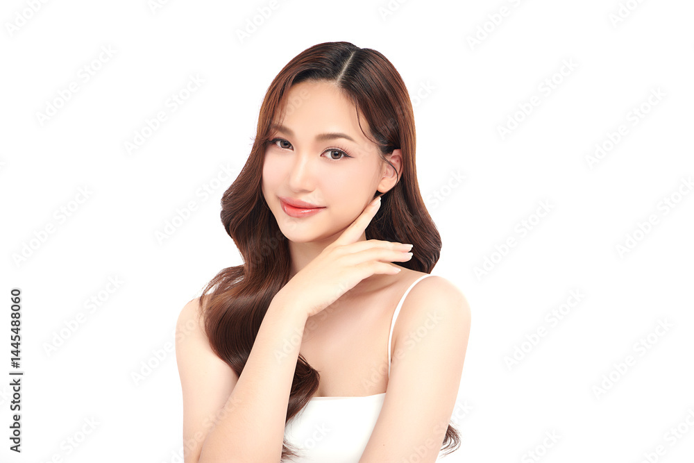 A beautiful young Asian woman with clean, fresh skin against a white background. Skincare, facial treatment, cosmetology, beauty, and spa. An elegant portrait of an Asian woman. A beautiful young Asian woman with clean, fresh skin against a white background. Skincare, facial treatment, cosmetology, beauty, and spa. An elegant portrait of an Asian woman.