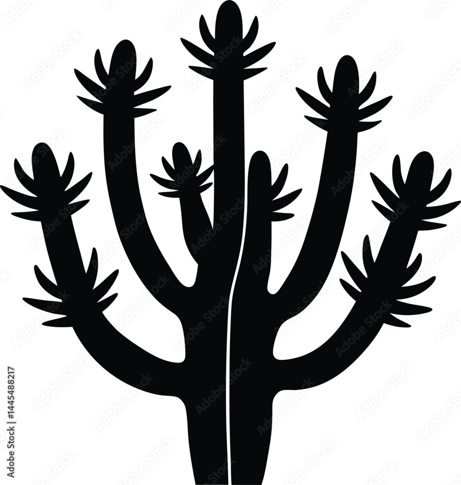 silhouette of a cactus with multiple arms on white background silhouette of a cactus with multiple arms on white background