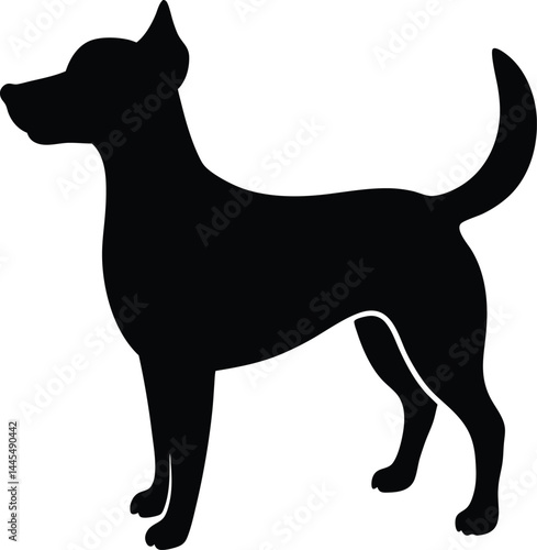 silhouette of a dog with wagging tail on white background