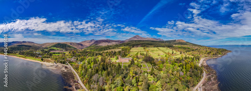 Isle of Arran, Scotland. Drone panorama landscape.
