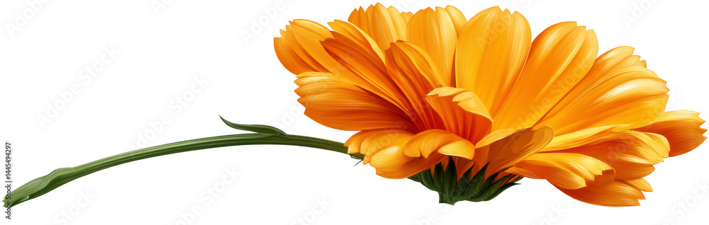 Obraz premium Vibrant Orange Marigold Flower With Lush Green Stem Isolated On A Transparent Background
