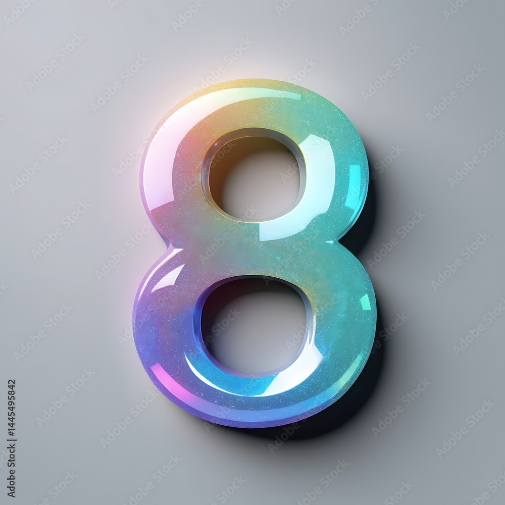 3D Holographic number 8 on white background 3D Holographic number 8 on white background