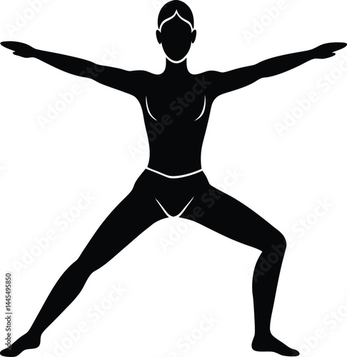 silhouette of a person in yoga warrior pose on white background