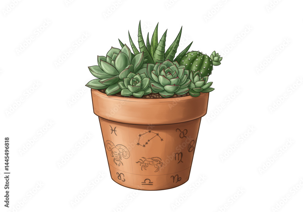 透明な背景の茶色の鉢植えに植えられた多肉植物のクローズアップ 手描きの植物コレクションを詳細に描写 透明な背景の茶色の鉢植えに植えられた多肉植物のクローズアップ 手描きの植物コレクションを詳細に描写