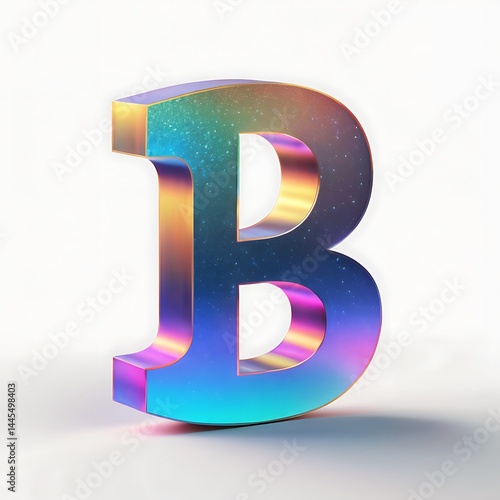 3D Holographic letter B on white background