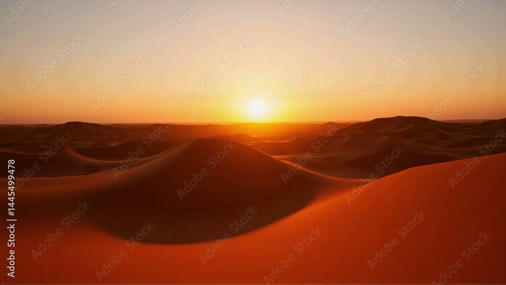 Sunrise over Desert Dunes with Silhouetted Camel Sunrise over Desert Dunes with Silhouetted Camel
