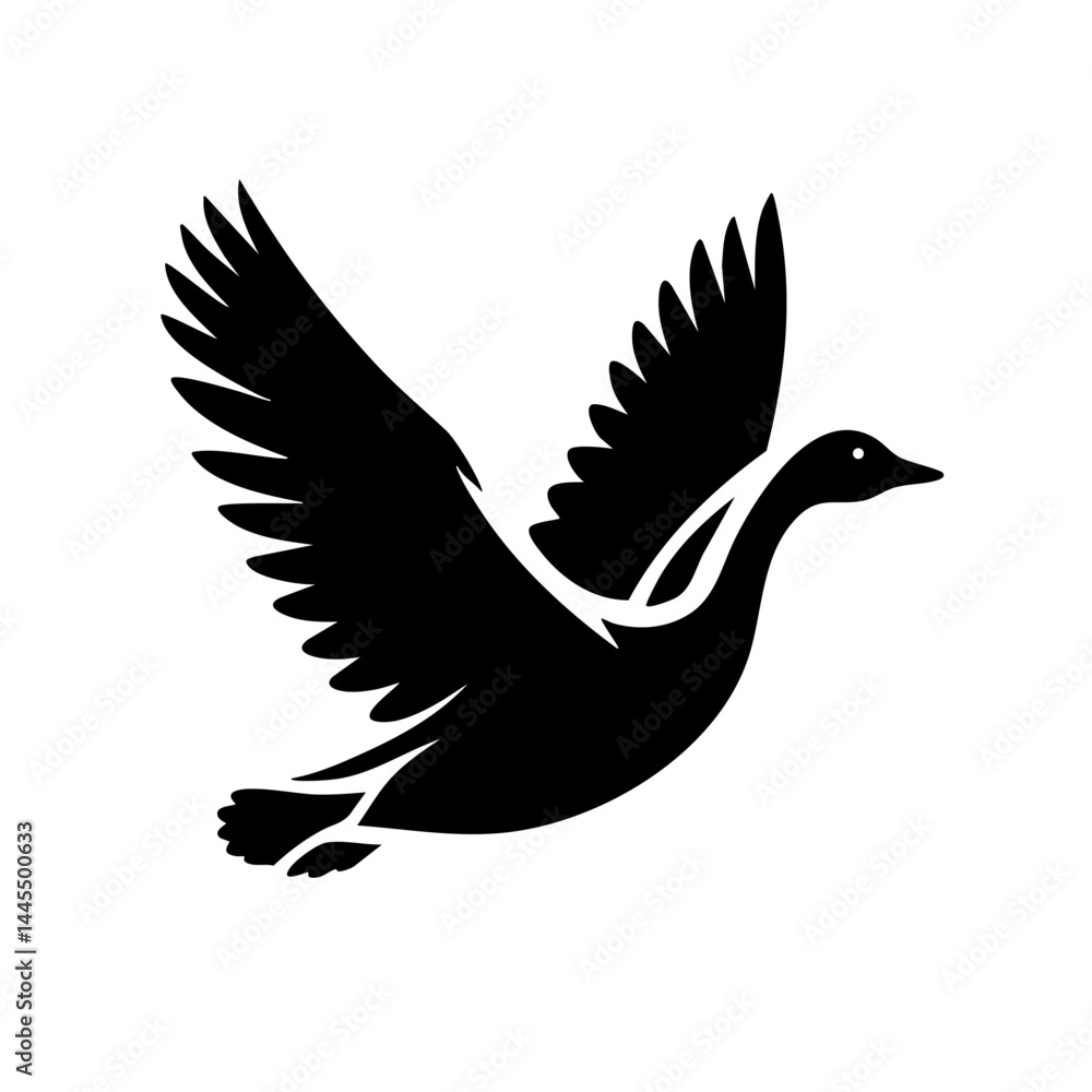 Obraz premium Majestic Goose in Flight: A Black and White Avian Silhouette